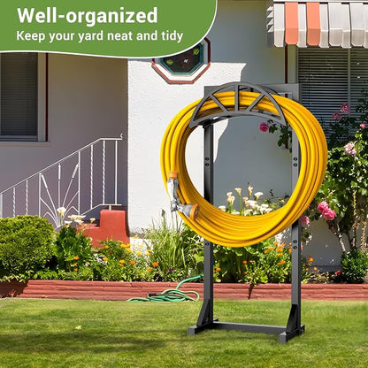 Pattiumo Garden Hose Holder Stand, Heavy Duty Freestanding Metal Hose Holder with 4 Spikes, Hose Reel Alternative Holds up to 150 ft for Yard Lawn Garden Patio