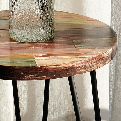 Reclaimed Wood Multi Color Side Table 17.5" x 17.5" x 20" H Wooden Accent Coffee Tables Round Vintage Rustic Plant Stand Outdoor Patio End Table Living Room Bedroom