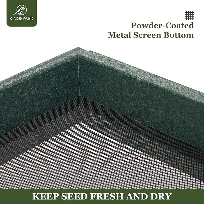 Kingsyard WPC Composite Platform Bird Feeder for Outside, Heavy Duty Hanging Tray for Mealworms & Seeds, 3.5 lbs Large Capacity, Weatherproof Recycled Plastic Material, Easy to Clean, Green