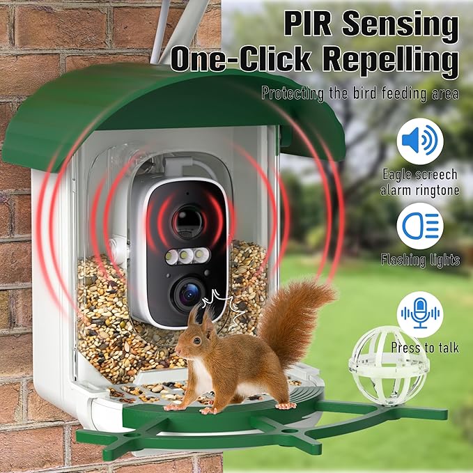 Bird Feeder with Camera 3W Solar Powered Panel: 2.4Ghz WiFi Hummingbird Feeders for Outdoors with AI Identify Auto Capture, 2K Live View, Instant Arrival Alerts, Gift for Bird Lovers (Green)