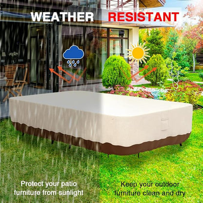 Tuyeho Patio Furniture Set Cover 124 x 84 x 28 inch, Heavy Duty Oxford Fabric Outdoor Dining Set Cover, Waterproof & Weather Resistant, for Your Outdoor Rectangular Table and Chairs (Beige & Brown)