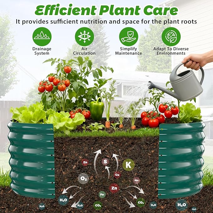 YSEJOMP 17" Tall Outdoor Garden Raised Garden Bed Kits, 4ft X 2ft Oval,0.8MM Thick Metal Raised Planter Bed/Ground Planter Box for Variety of Flowers,Herbs,Vegetables (Dark Green, 48X24X16.5 Inches)