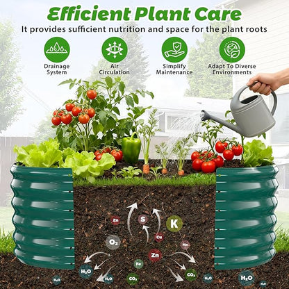 YSEJOMP 17" Tall Outdoor Garden Raised Garden Bed Kits, 4ft X 2ft Oval,0.8MM Thick Metal Raised Planter Bed/Ground Planter Box for Variety of Flowers,Herbs,Vegetables (Dark Green, 48X24X16.5 Inches)