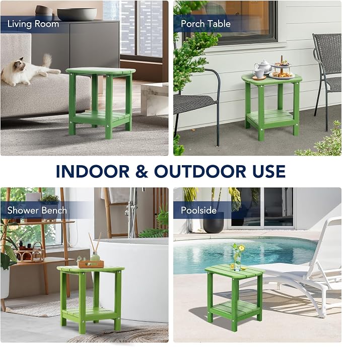Nalone Adirondack Side Table, 16.5" Outdoor End Table, HDPE Plastic, Small for Patio (Lime)