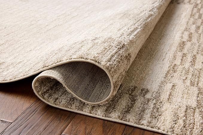 Loloi Chris Loves Julia Calvin Collection CLV-04 Ivory/Pebble 5'-3" x 5'-3" Round Area Rug Checkered Neutral Soft Living Room Bedroom Carpet
