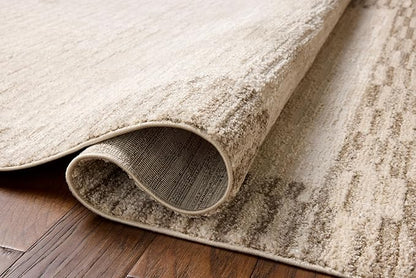 Loloi Chris Loves Julia Calvin Collection CLV-04 Ivory/Pebble 5'-3" x 5'-3" Round Area Rug Checkered Neutral Soft Living Room Bedroom Carpet