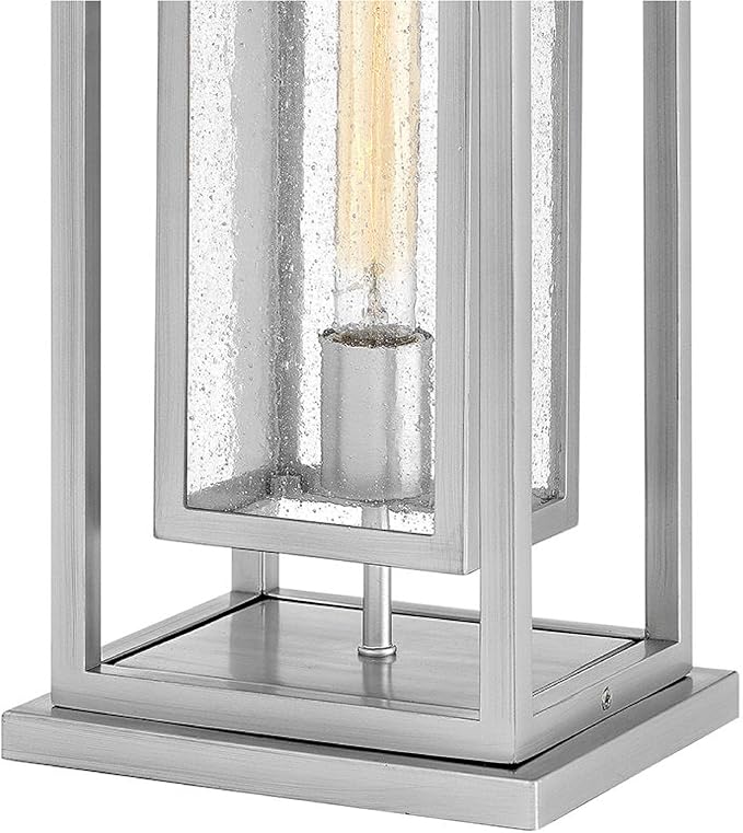 Hinkley Republic Medium Pier Mount Outdoor Lantern 12V - Coastal Elements, Estate Series, 1-Light, Clear Seedy Glass, Composite Material, LV Bulb Included - Satin Nickel Finish