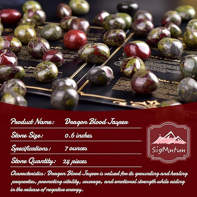 Polished Stone Set Dragon Blood Jasper Crystals, Handpicked Tumbled Gemstones Rocks, Pebbles for Reiki, Chakra, Healing, Home Decor 0.6" Inches 7 Ounces