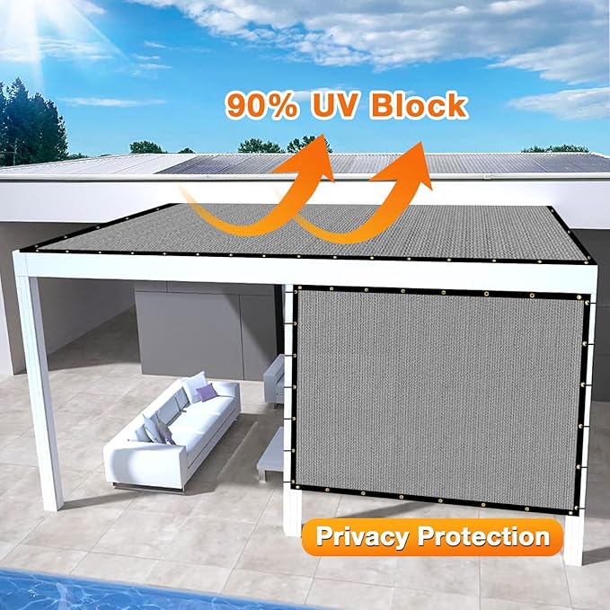 Artpuch Outdoor Pergola Shade Cover 21x21 FT Sun Shade Cloth with Grommets Light Grey 90% UV Protection Canopy Patio Privacy Screen (Customized Available)