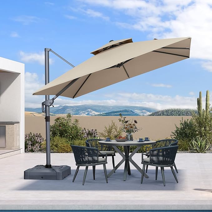 PURPLE LEAF Cantilever Patio Umbrella Outdoor Aluminum Offset Square Umbrella Windproof Heavy Duty Hanging Outside Umbrella for Deck Pool Garden