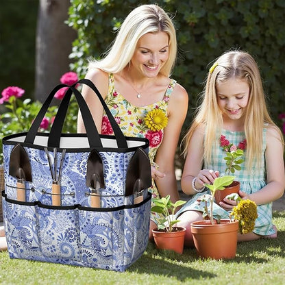 Paisley Garden Tool Bag - Waterproof Garden Tote with 8 Pockets, Large Storage Home Organizer Gardening Tool Oxford Bag for Garden Tools Kits Holder, Ideal Outdoor Gardening Gift for Women & Men