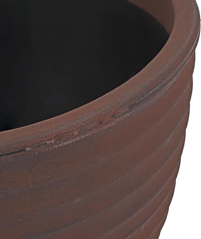Sunnydaze Ribbed 13" Outdoor Plant Pot - Polyresin Double-Walled Planter for Indoor or Outdoor Use - Rust - Set of 4
