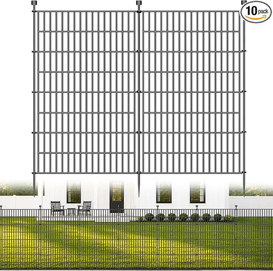 10 Panels No Dig Decorative Outdoor Garden Fence for Yard, 48 in(H) X 23.6 ft(L) Animal Barrier Fencing Rustproof Metal Wire Panel Border for Dog, Rabbits, and Patio Temporary Ground Stakes