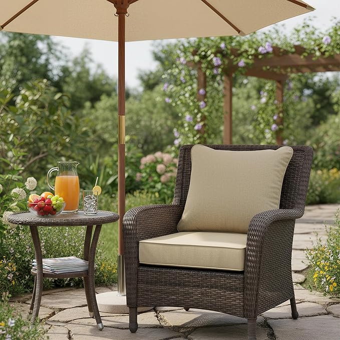 Summsun Outdoor Chair Cushions 24 x 24 Inch, Faux Linen Patio Furniture Cushions, Water Resistant Backrest and Deep Seat Cushion Set with Ties, Removable Cover, Non-Slip Bottom, Nature