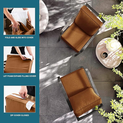 ARTPLAN Olefin 24x24 Deep Seat Patio Cushions for Outdoor Furniture,Extra 6 inch Thick,Back 18"x24",Removable,Replacement,Solid/Floral,Outdoor/Indoor,Signal Orange