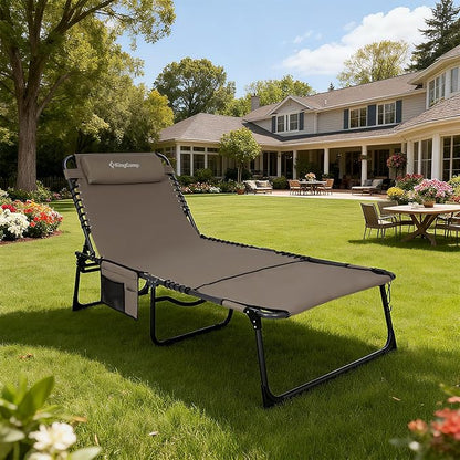 KingCamp Tanning Chair with Face Hole, Lounge Chairs Outdoor Folding Portable Comfy Adjustable 5-Position Lay Flat Foldable Chaise Chaser Lounger for Outside Beach Patio Sun Bathing Pool, Beige