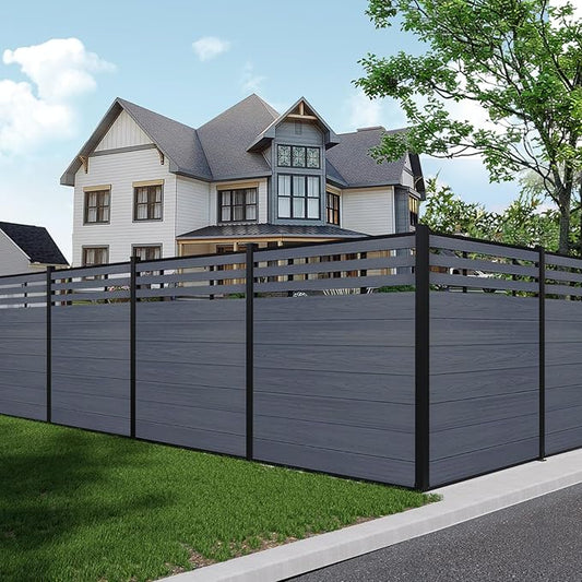 6x6 FT Wood Composite Privacy Fence Panel,Semi-Enclosed Outdoor AC Unit Cover,Trash Can Barrier | Weatherproof, Easy Installation, Durable Composite Fencing (Gray with 2 Post)