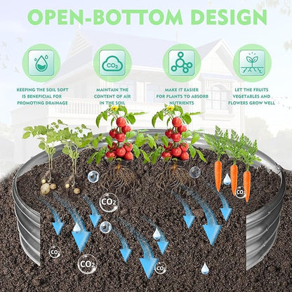 60 Inch Diameter Galvanized Garden Raised Bed/Plant Box/Fire Pit Ring-0.8mm Thick,12 Inch Tall,Crimped Edge and Corner,No Sharpe,Perfect for Plantings (Silver, 60 Dia X 11.5 inches)