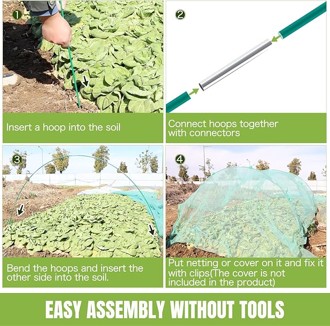Joyhalo Garden Hoops for Raised Beds, 36pcs (6 Sets of 8ft) Fiberglass Hoops with PVC Coating, DIY Greenhouse Tunnel for Row Cover, Bird Netting & Plant Protection, Extend Growing Season