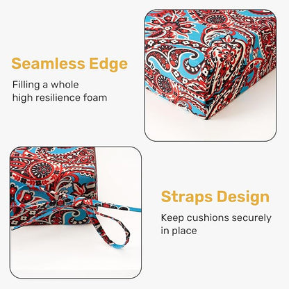 UNIKOME Outdoor Chair Cushions Pack of 4, Water Resistant Patio Cushions with Ties, High Density Sponge Filling Square Corner Seat Cushions for Outdoor Furniture, 24"*24"*4", Brown Paisley
