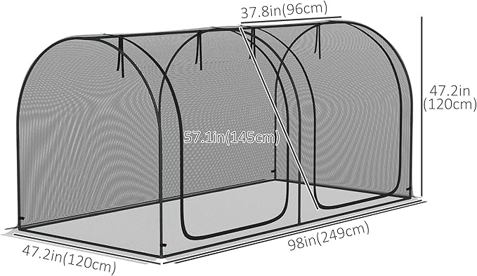 Outsunny 8' x 4' Crop Cage, Plant Protection Tent with Two Zippered Doors, Steel Frame, Storage Bag and 4 Ground Stakes, for Garden, Yard, Lawn, Black