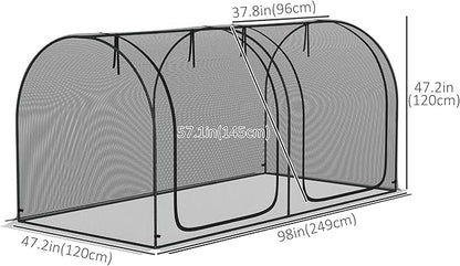 Outsunny 8' x 4' Crop Cage, Plant Protection Tent with Two Zippered Doors, Steel Frame, Storage Bag and 4 Ground Stakes, for Garden, Yard, Lawn, Black
