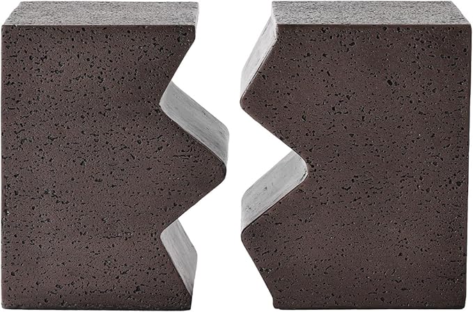 SUNBURY Concrete Side Table Set of 2, Outdoor Side Table Combine for Patio, Outdoor Accent Table Patio End Table in Spotted, Ceramic Garden Stool, Rectangular, Brown