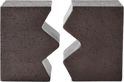 SUNBURY Concrete Side Table Set of 2, Outdoor Side Table Combine for Patio, Outdoor Accent Table Patio End Table in Spotted, Ceramic Garden Stool, Rectangular, Brown