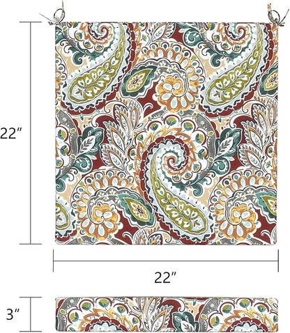 LVTXIII Outdoor Seat Cushions Set of 2 Square Chair Cushions with Ties, Patio Chair Pads for Home Office and Patio Garden Furniture Decoration 22"x22"x3", ‌Paisley Chilli
