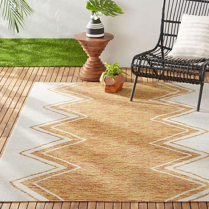 Home Dynamix Nicole Miller New York Patio Sofia Leon Indoor/Outdoor Area Rug, 5'2"x7'2", Ivory/Mustard