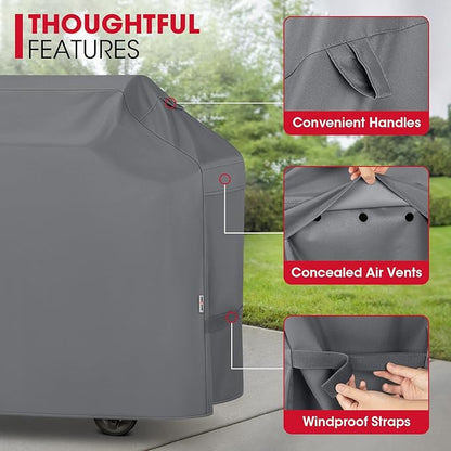 Unicook Gas Grill Cover for Outdoor Grill, 60 Inch BBQ Cover, Heavy Duty Waterproof, Fade Resistant Barbecue Protector Compatible with Weber Char-Broil Nexgrill BBQs up to 58" Wide, Gray