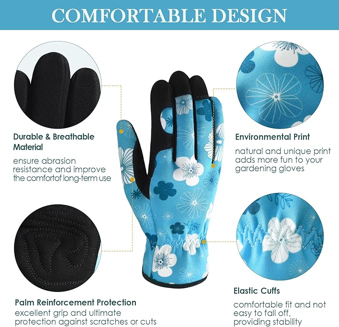 Trifabricy Gardening Gloves for Women, Breathable Leather Garden Gloves with Grip, Thorn-Proof Puncture-Resistant Work Gloves
