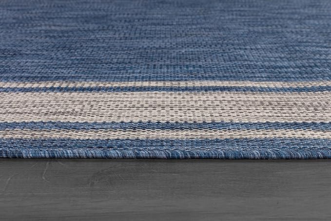 Beverly Rug Outdoor Rug 6x9 Modern Bordered Area Rugs for Indoor and Outdoor Patio Deck Porch Garden Waterproof Weather Sun Resistant Washable Outside Carpet (6 x 9 Navy)