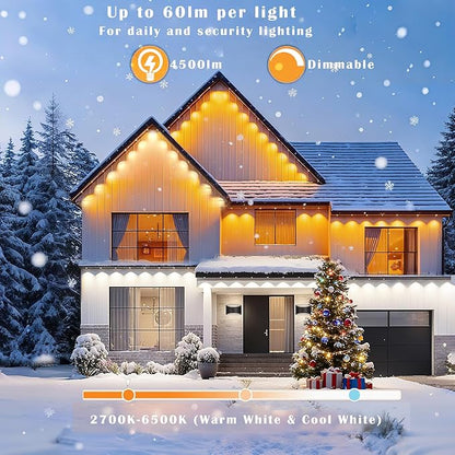 Permanent Outdoor Christmas Lights for House WiFi,150ft Smart RGB+IC Color Eave House Lights,Tunable Warm to Cool White 60lm for Daily Lighting,IP67 Waterproof, Alexa Google APP Remote Control