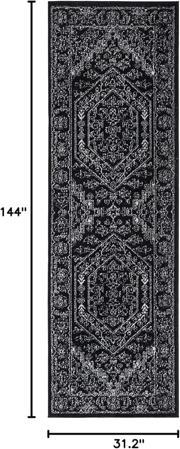 Safavieh Adirondack Collection Runner Rug - 2'6" x 12', Black & Ivory, Oriental Medallion Design, Non-Shedding & Easy Care, Ideal for High Traffic Areas in Living Room, Bedroom (ADR108Z)