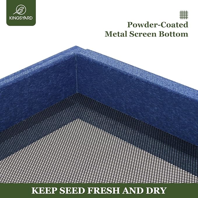 Kingsyard 2 Pack Platform Bird Feeder Tray for Outdoor Hanging - Durable Recycled Plastic & Metal Mesh, Large 3.5 lbs Capacity, Ideal for Attracting Large Birds, Blue