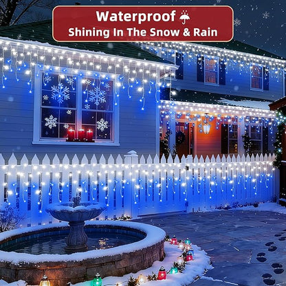 1620 LED Christmas Lights Outdoor 164 FT with 360Drops, Christmas Decorations Hanging Lights 12 Modes, Dimmable Fairy String Lights for Wedding Party Holiday Winter Wonderland Decor Blue & White