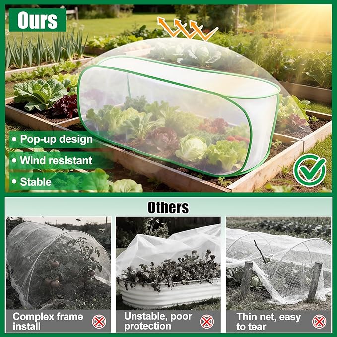 2PCS Garden Netting Covers for Raised Beds, 3.9 X 2FT Garden Raised Bed Cover with 10 Stakes, Plant Netting for Garden Protection, Insect Bird Pest Barrier for Vegetables Fruits Flowers Crops