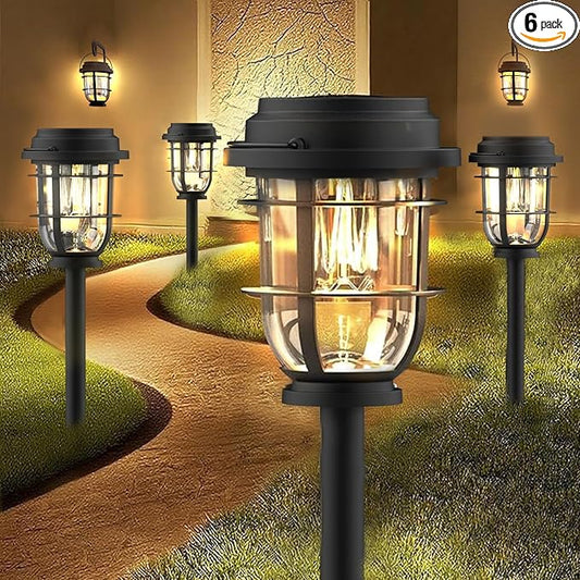 Vuees Bright Solar Pathway Lights Outdoor, 6 Pack Waterproof IP65, Auto On/Off Solar Powered Garden Lights for Yard Lawn Walkway Landscape Pool Outside - 3-in-1 Hanging, Tabletop & Stake Lighting