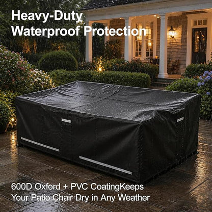 Rectangular Outdoor Furniture Covers Waterproof, Heavy Duty Patio Furniture Covers, 100% Waterproof Outdoor Couch Covers, Lawn Patio Sofa Cover with Air Vent and Handle, 124" L X 63" W X 28" H