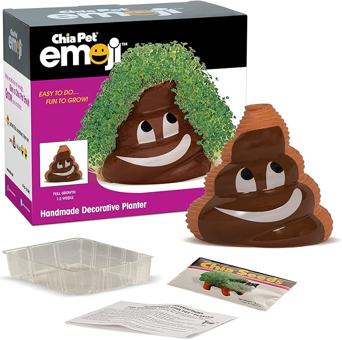 Chia Pet Emoji Poopy with Seed Pack, Decorative Pottery Planter, Easy to Do and Fun to Grow, Novelty Gift, Perfect for Any Occasion