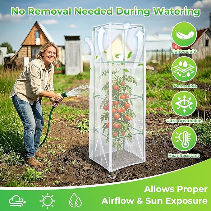 3 Pack Bird Netting Plant Cover for Tomato Cage with Zipper Drawstring, 57"x17.7" Mesh Covers for Garden Plants, Insect Small Animal Barrier Protection Net for Blueberry Bush Shrubs Fruits (No Cage)