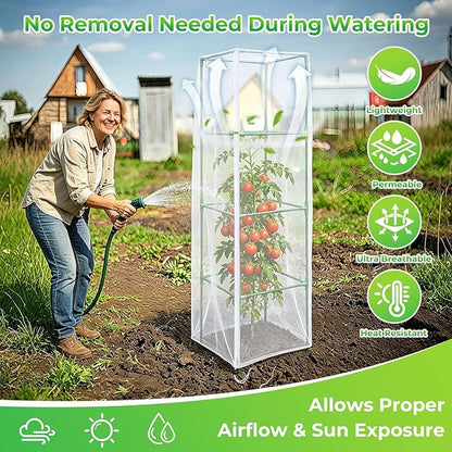 3 Pack Bird Netting Plant Cover for Tomato Cage with Zipper Drawstring, 57"x17.7" Mesh Covers for Garden Plants, Insect Small Animal Barrier Protection Net for Blueberry Bush Shrubs Fruits (No Cage)