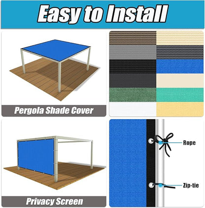 Amagenix 90% Pergola Shade Cover 14' X 24' Sun Shade Cloth with Grommets for Outdoor Garden Patio Porch, Commercial Grade 200 GSM - Cable Zip Ties Included (We Customized) GN108, Blue