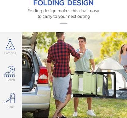 Outsunny Folding Patio Dining Chairs Set of 2, Outdoor Deck Chair with Adjustable Sling Back, Camping Chair with Removable Headrest for Garden, Backyard, Lawn, Green