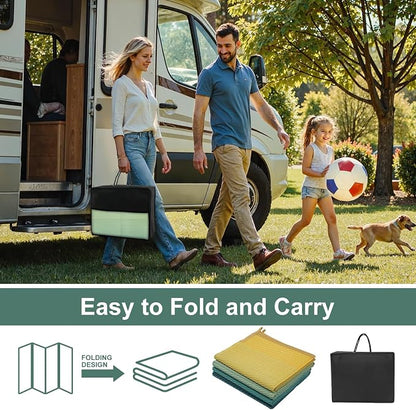 Anidaroel 8x10ft Ombre Outdoor Rug for Patios Clearance, Waterproof Camping Rug for Outside RV, Plastic Straw Outside Rugs, Large Outdoor Area Rug for Garden, Camper(Yellow&Green,8'x10')