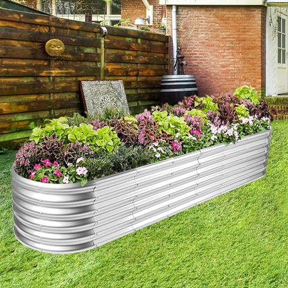 Land Guard 8×2×1.5ft Galvanized Raised Garden Bed Kit, Raised Garden Boxes Outdoor, Oval Metal Raised Garden Beds for Vegetables, Silver
