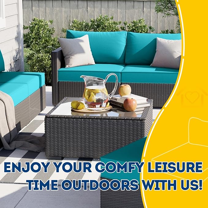 AAAAAcessories Outdoor Seat Cushions for Chairs, Fade-Resistant, Waterproof Patio Furniture Replacement Cushions, 25.5" x 25.5" x 5" + 25.5" x 13.5", Turquoise Blue