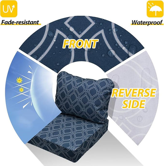 AAAAAcessories Outdoor Seat Cushions for Chairs, Fade-Resistant, Waterproof Patio Furniture Replacement Cushions, 21" x 19" x 3" + 21" x 19", Slate Blue Vine Trellis
