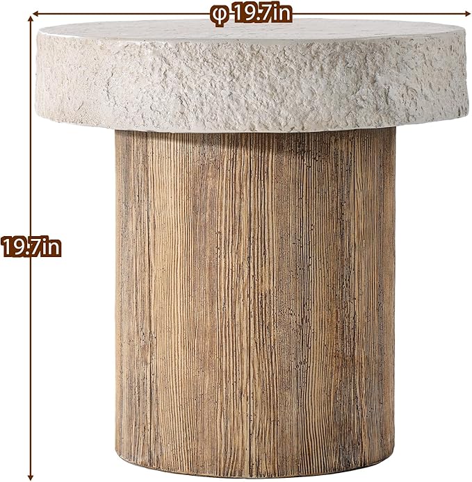 SUNBURY Outdoor Concrete Coffee Table, 20" W Patio Dining Table, Outdoor Table Round in Antique Beige Coffee Table for Patio, Garden, Backyard